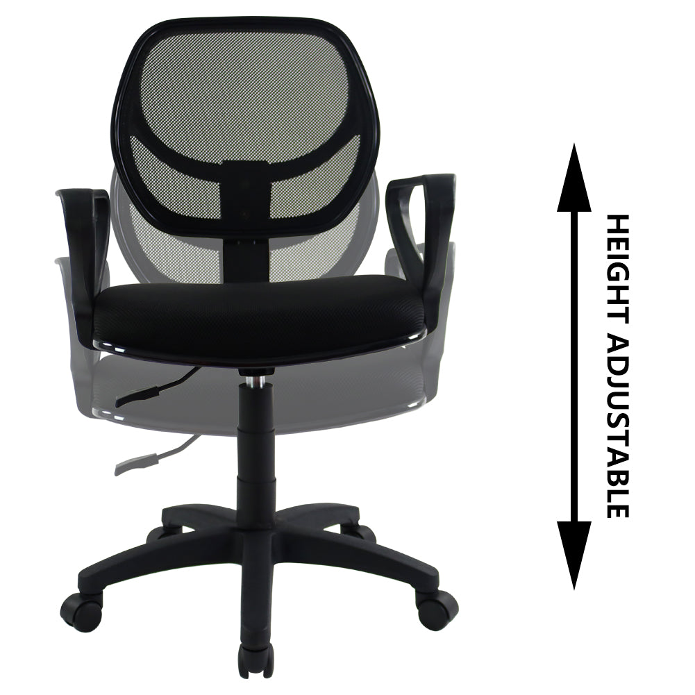 KKTONER Bürostuhl aus Netzgewebe mit mittelhoher Rückenlehne, drehbar, höhenverstellbar, Computer-/Heimschreibtisch, ergonomischer Stuhl mit Armlehne (schwarz)