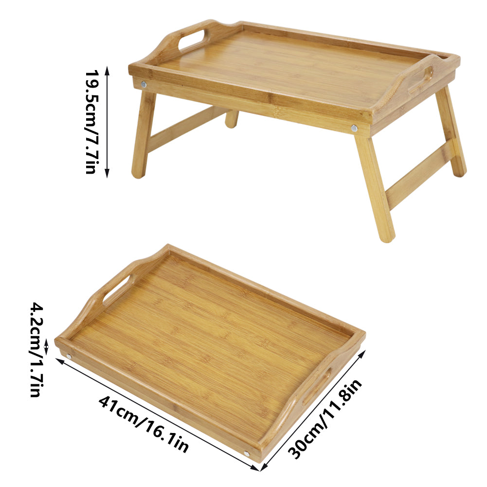 KKTONER Mesa tipo bandeja de bambú con patas plegables, soporte pequeño para ordenador portátil, bandeja de desayuno (natural)
